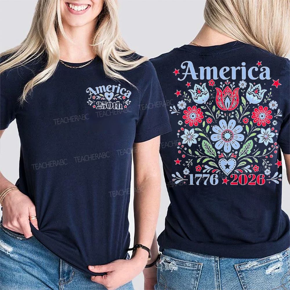 America 250th Flowers Graphics  Double Printed T-shirt