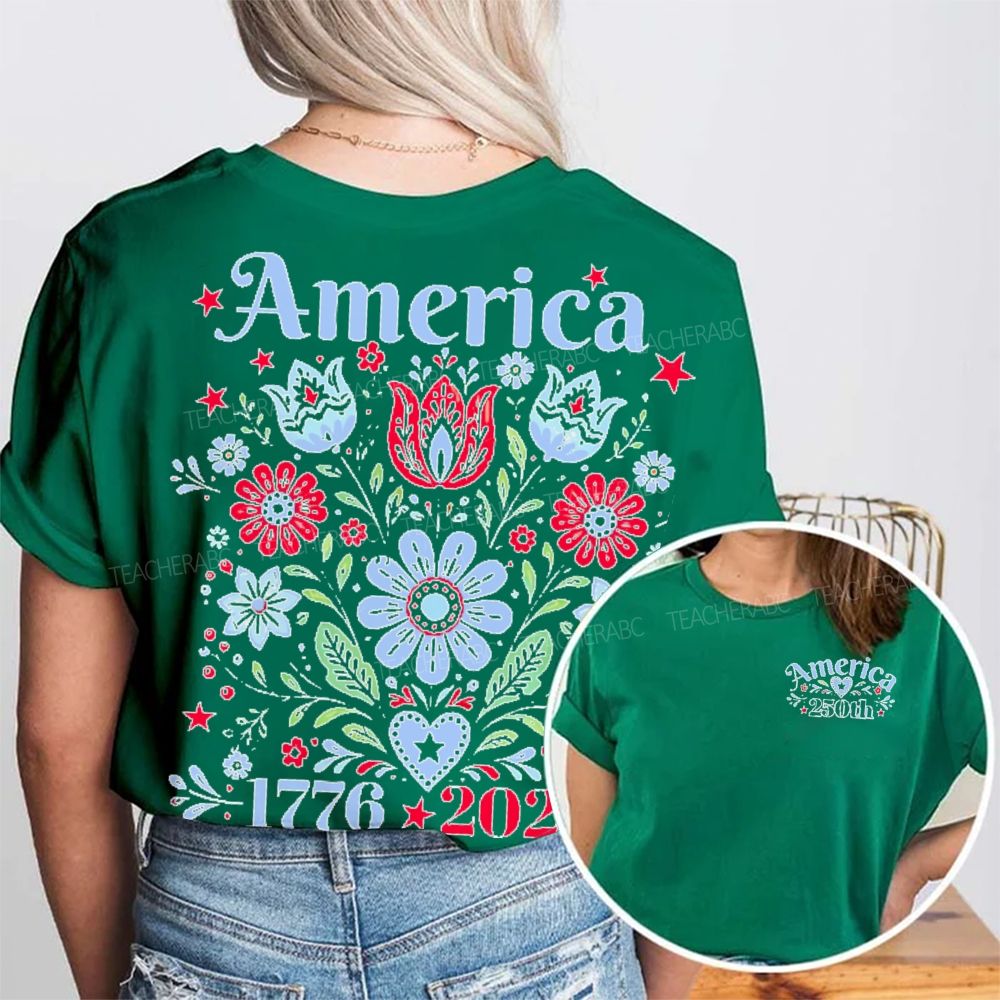 America 250th Flowers Graphics  Double Printed T-shirt