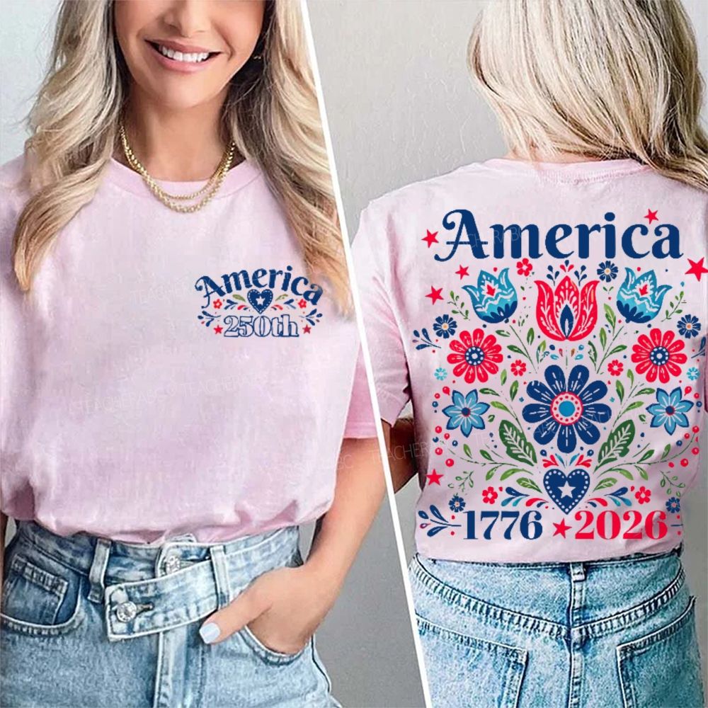 America 250th Flowers Graphics  Double Printed T-shirt