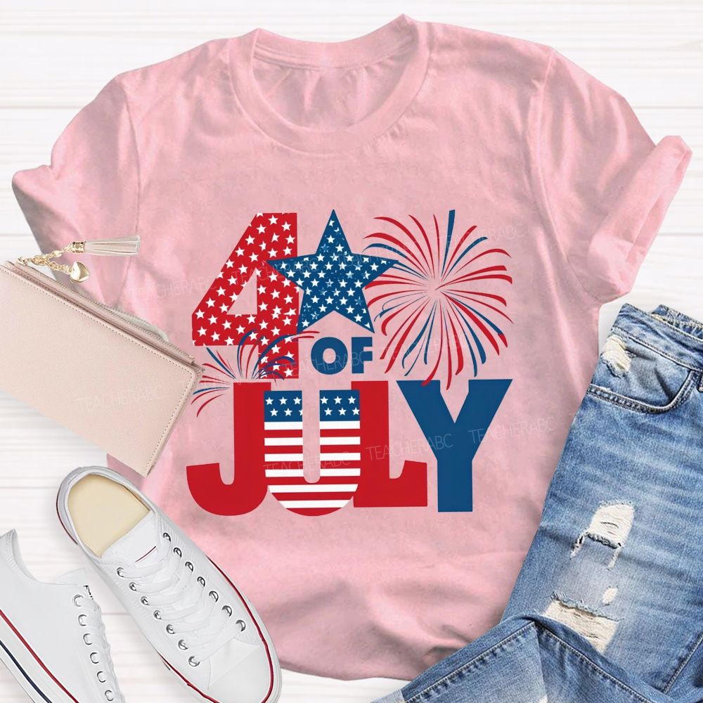 4th Of July American Flag Fireworks Patriotic Teacher T-shirt