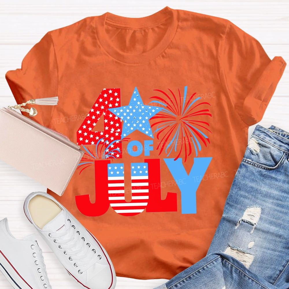 4th Of July American Flag Fireworks Patriotic Teacher T-shirt
