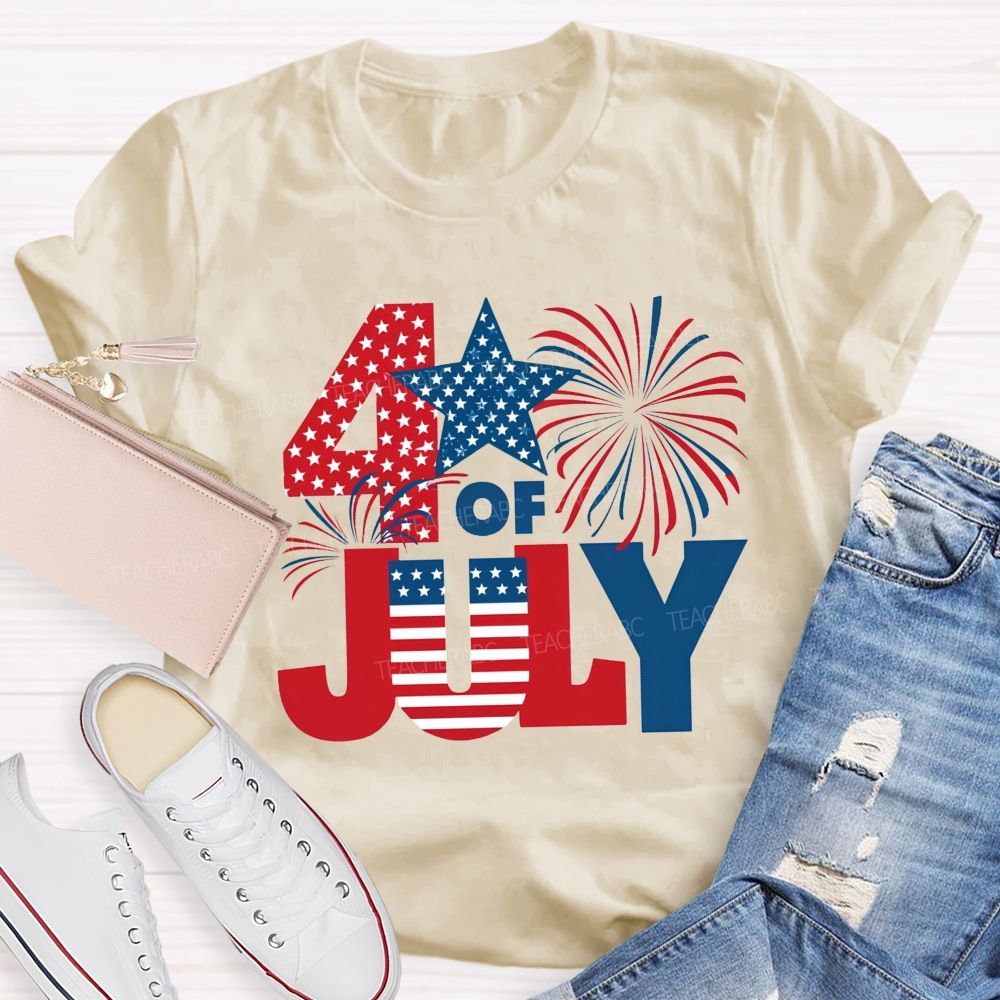 4th Of July American Flag Fireworks Patriotic Teacher T-shirt