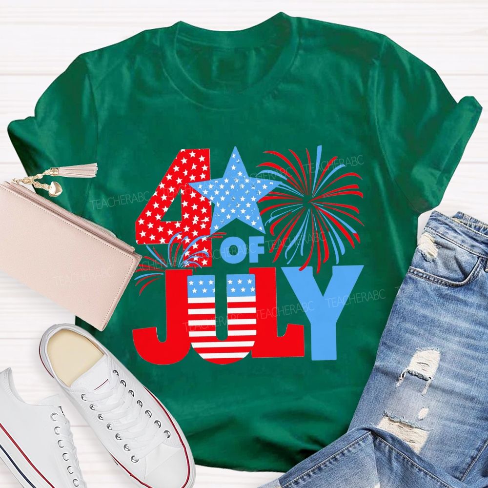 4th Of July American Flag Fireworks Patriotic Teacher T-shirt
