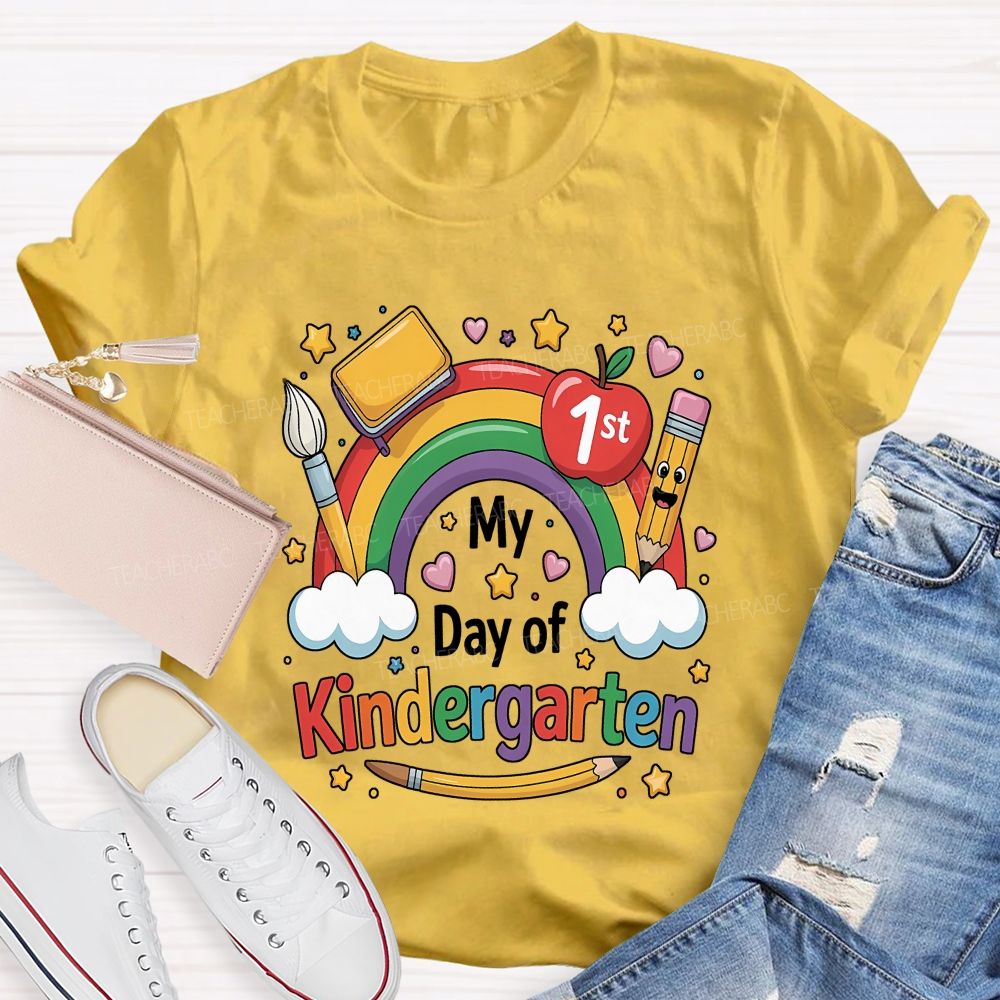 Personalized Grade My First Day Of Kindergarten Rainbow Teacher T-shirt