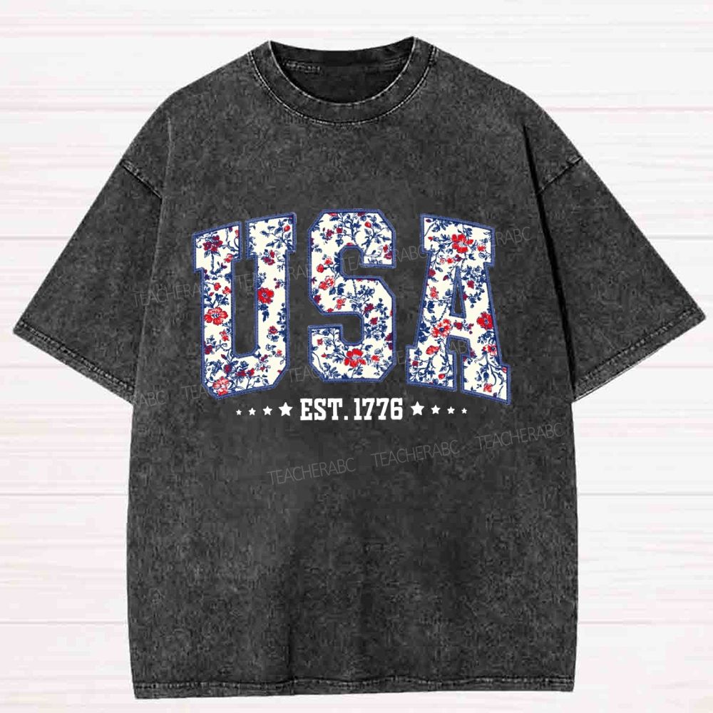 Floral USA 1776 Washed T-shirt