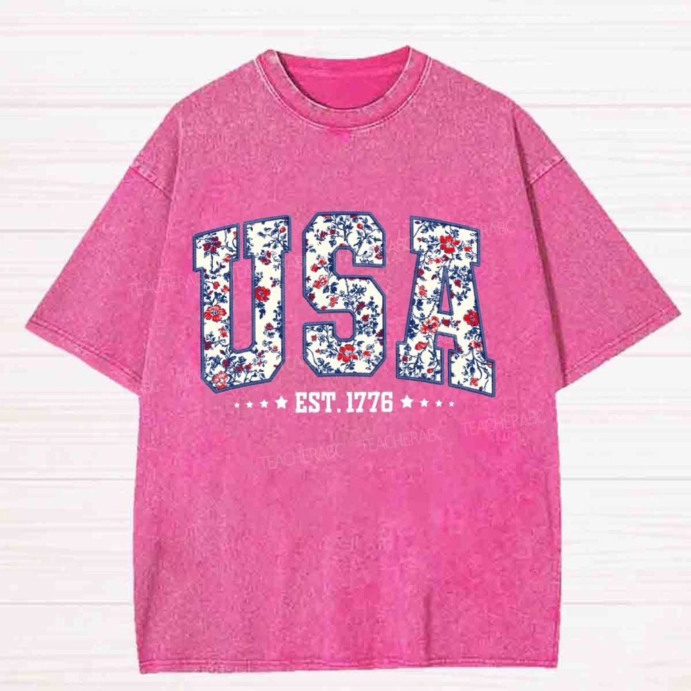 Floral USA 1776 Washed T-shirt