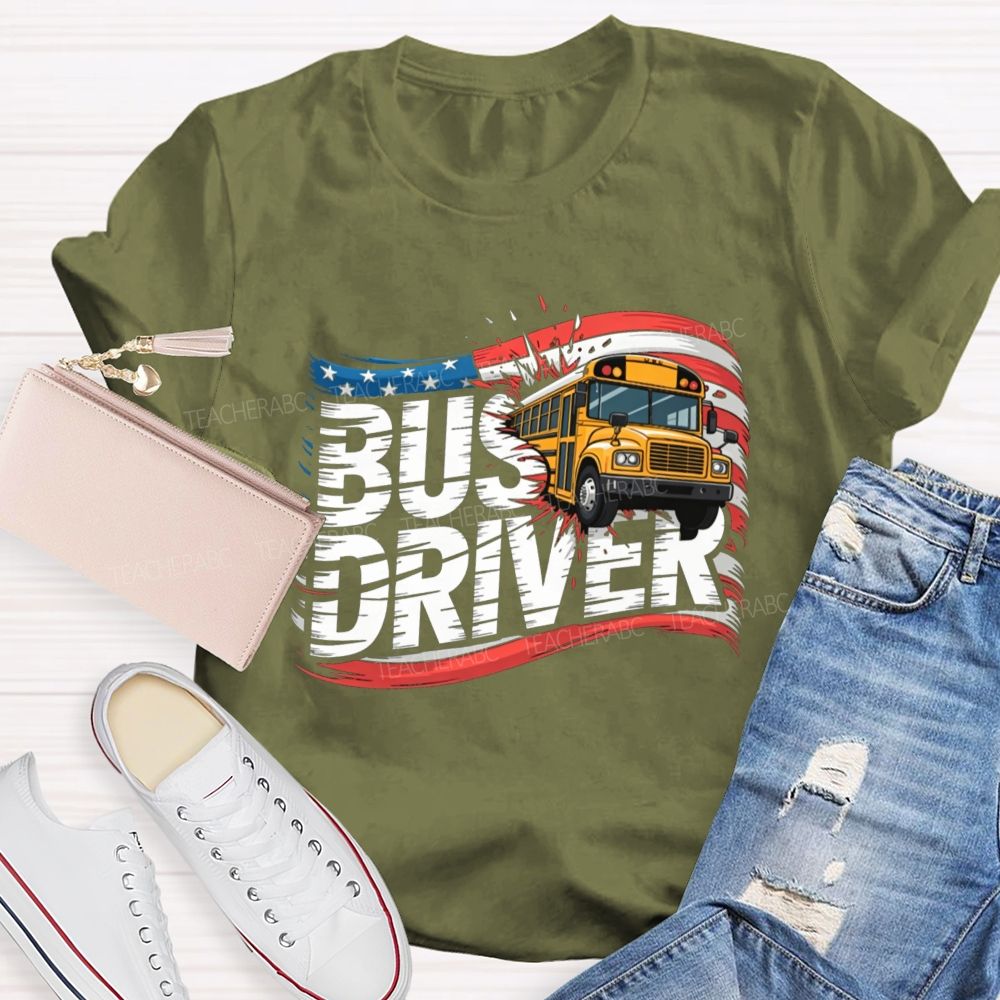 Bus Driver US Flag Teacher T-shirt