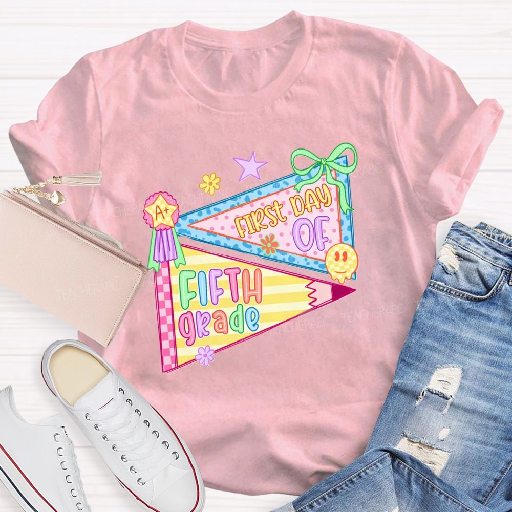 Personalized Grade First Day Of School Pink Vibe  Teacher T-shirt