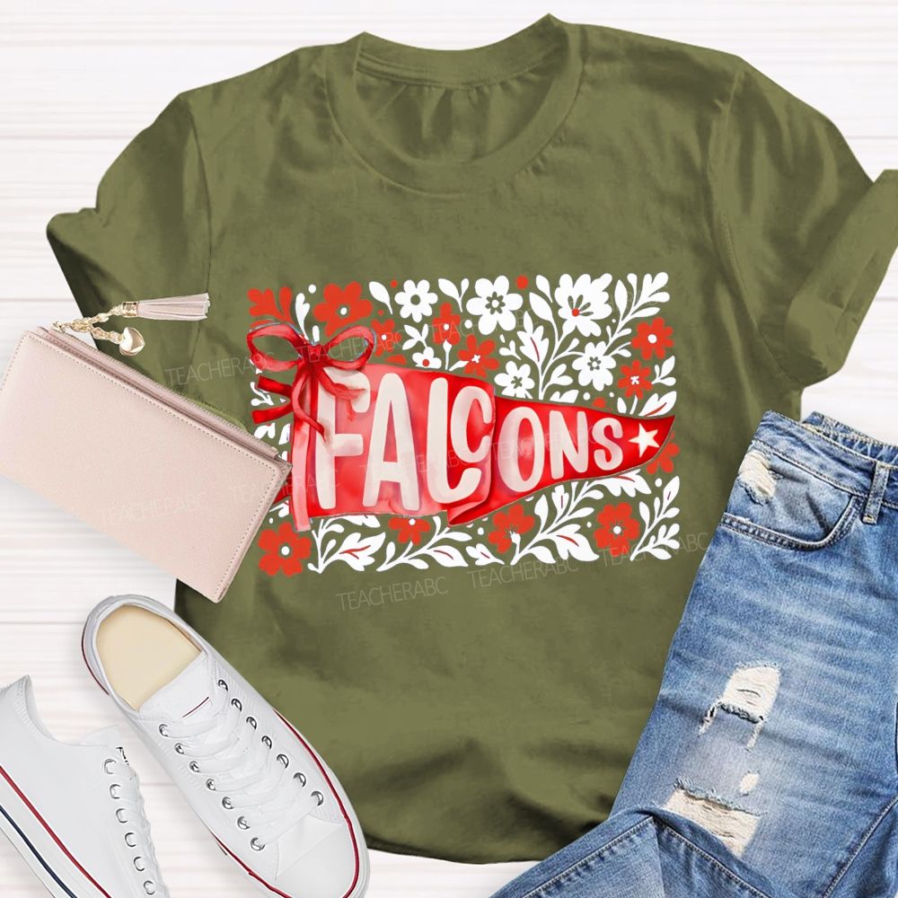Personalized Mascot Floral Game Day Teacher T-shirt