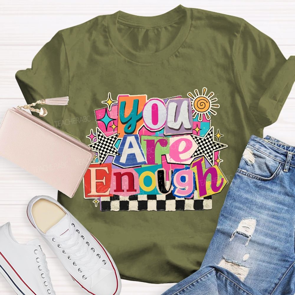 You Are Enough Colorful Color-Block Checkerboard Teacher T-Shirt