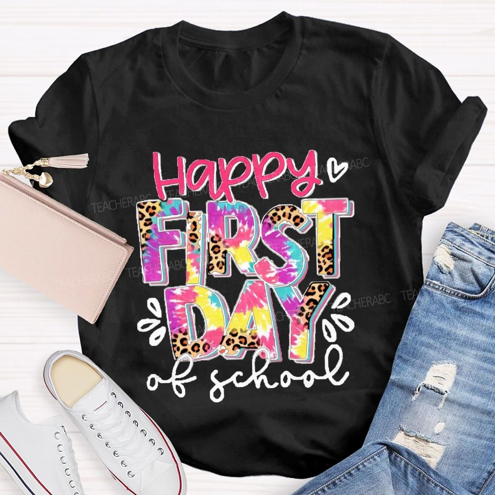 Happy First Day Of School Pink Leopard Teacher T-Shirt