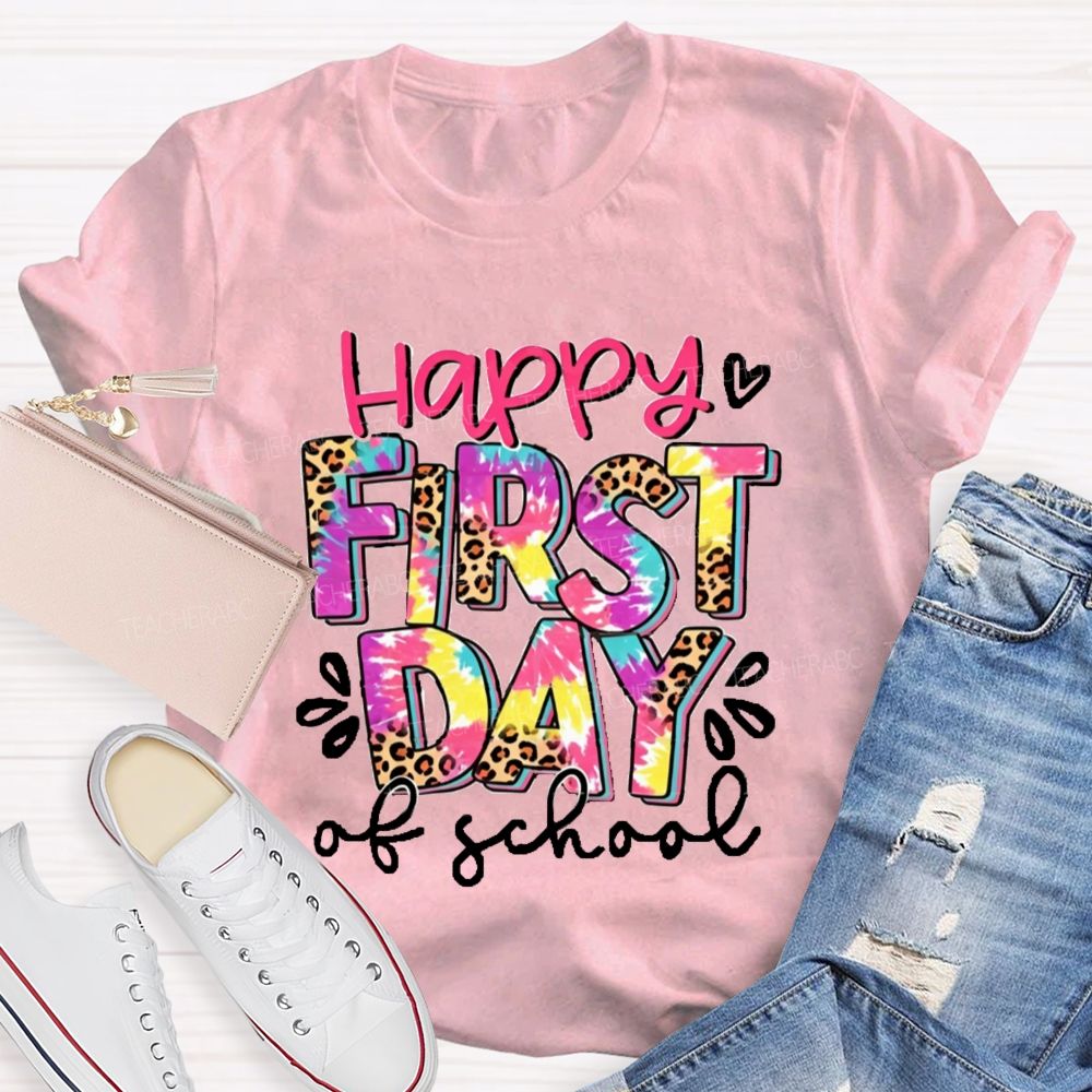 Happy First Day Of School Pink Leopard Teacher T-Shirt