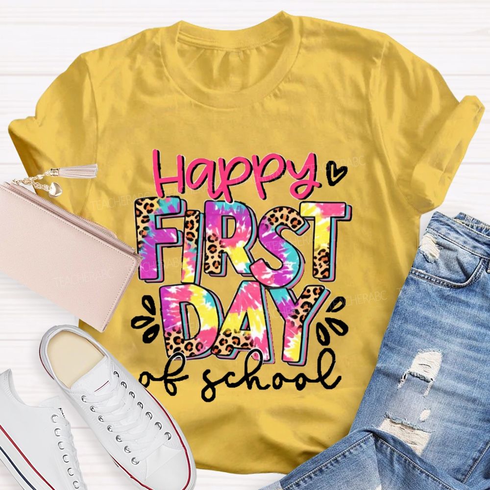 Happy First Day Of School Pink Leopard Teacher T-Shirt