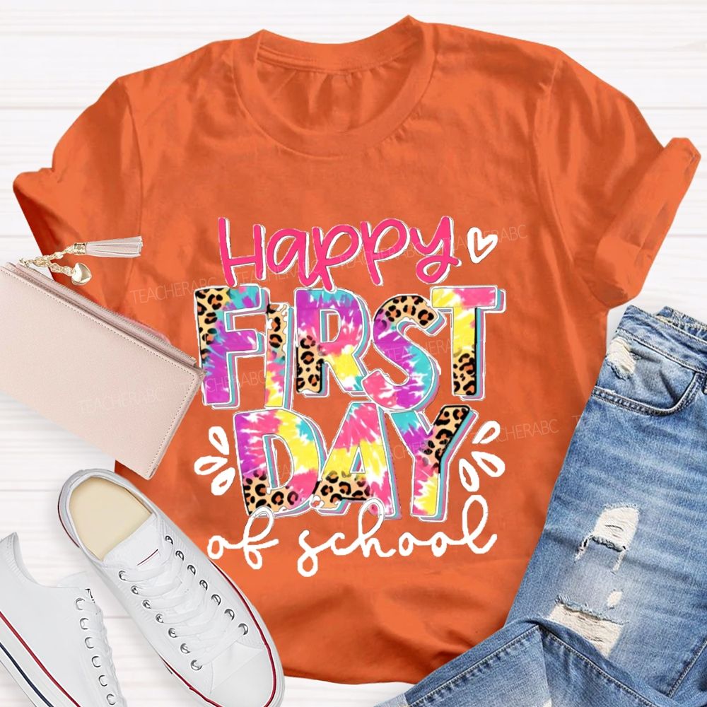 Happy First Day Of School Pink Leopard Teacher T-Shirt