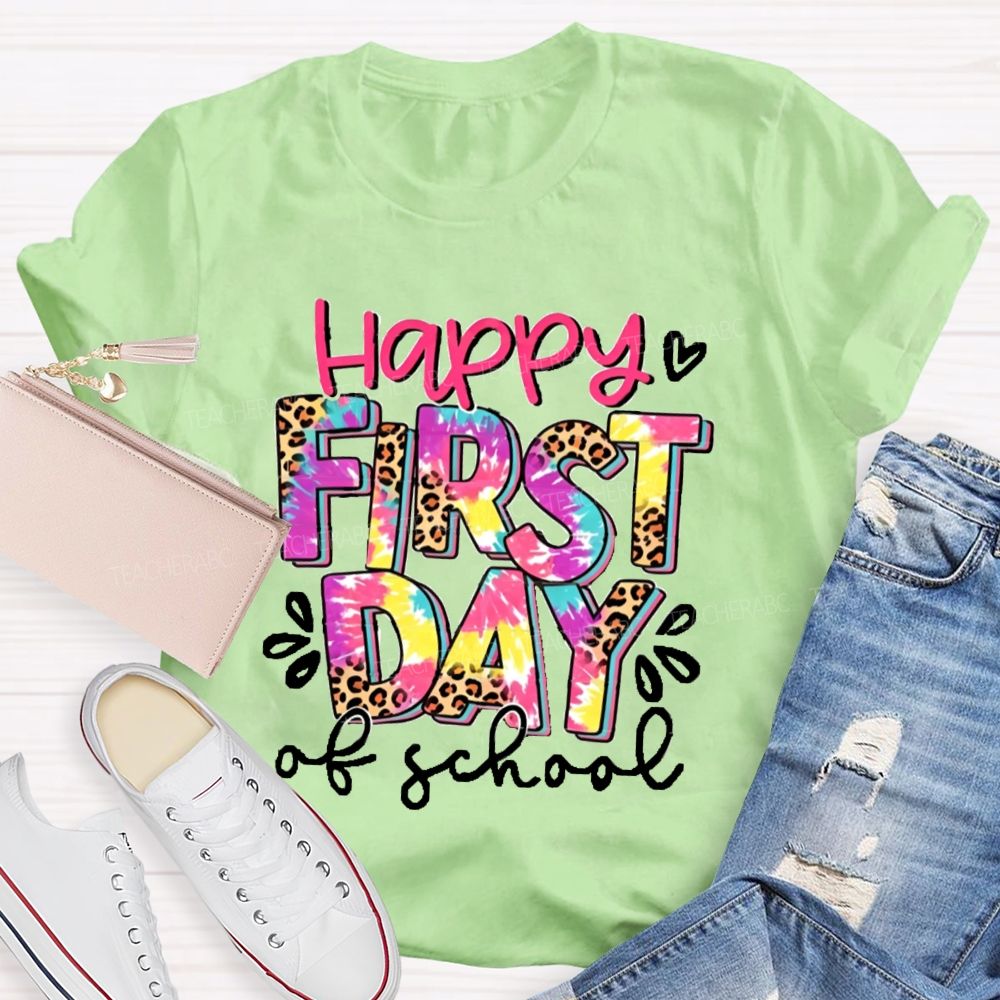 Happy First Day Of School Pink Leopard Teacher T-Shirt