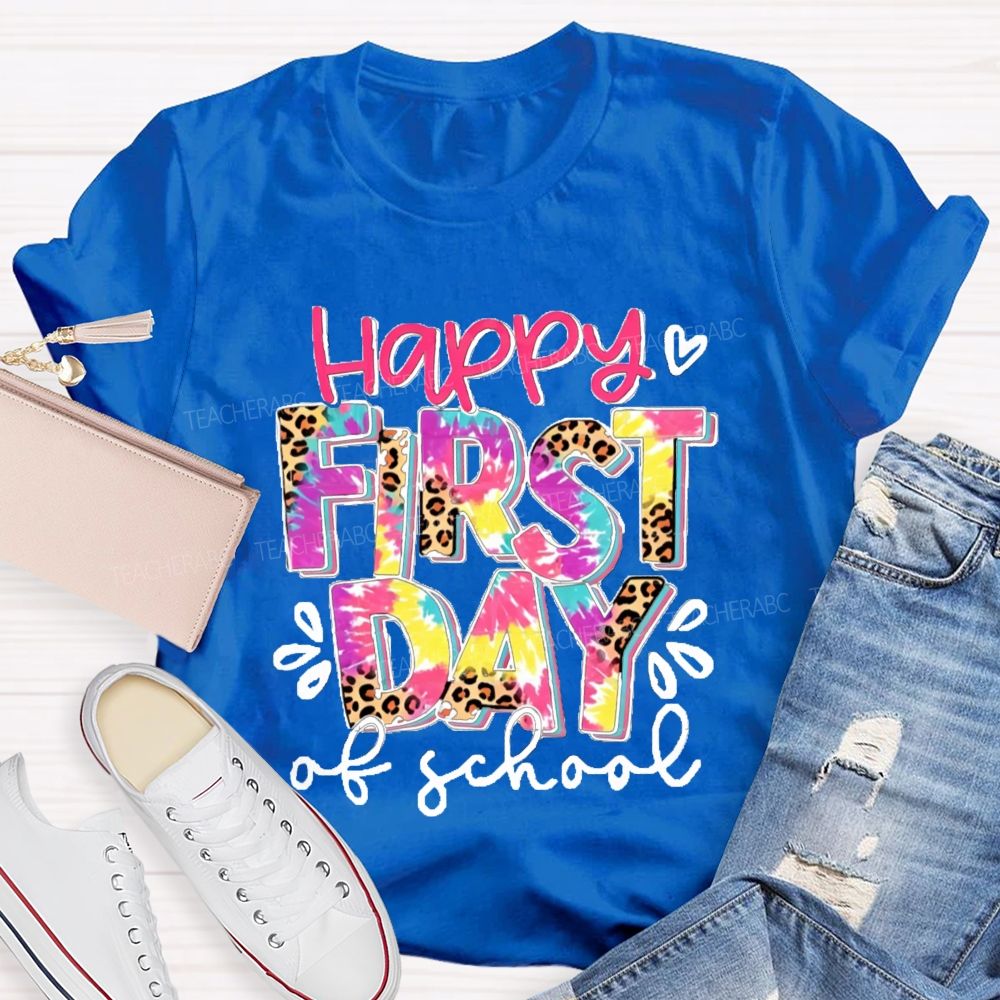 Happy First Day Of School Pink Leopard Teacher T-Shirt