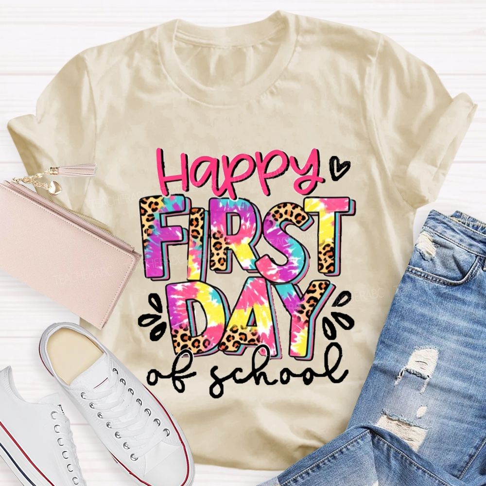 Happy First Day Of School Pink Leopard Teacher T-Shirt