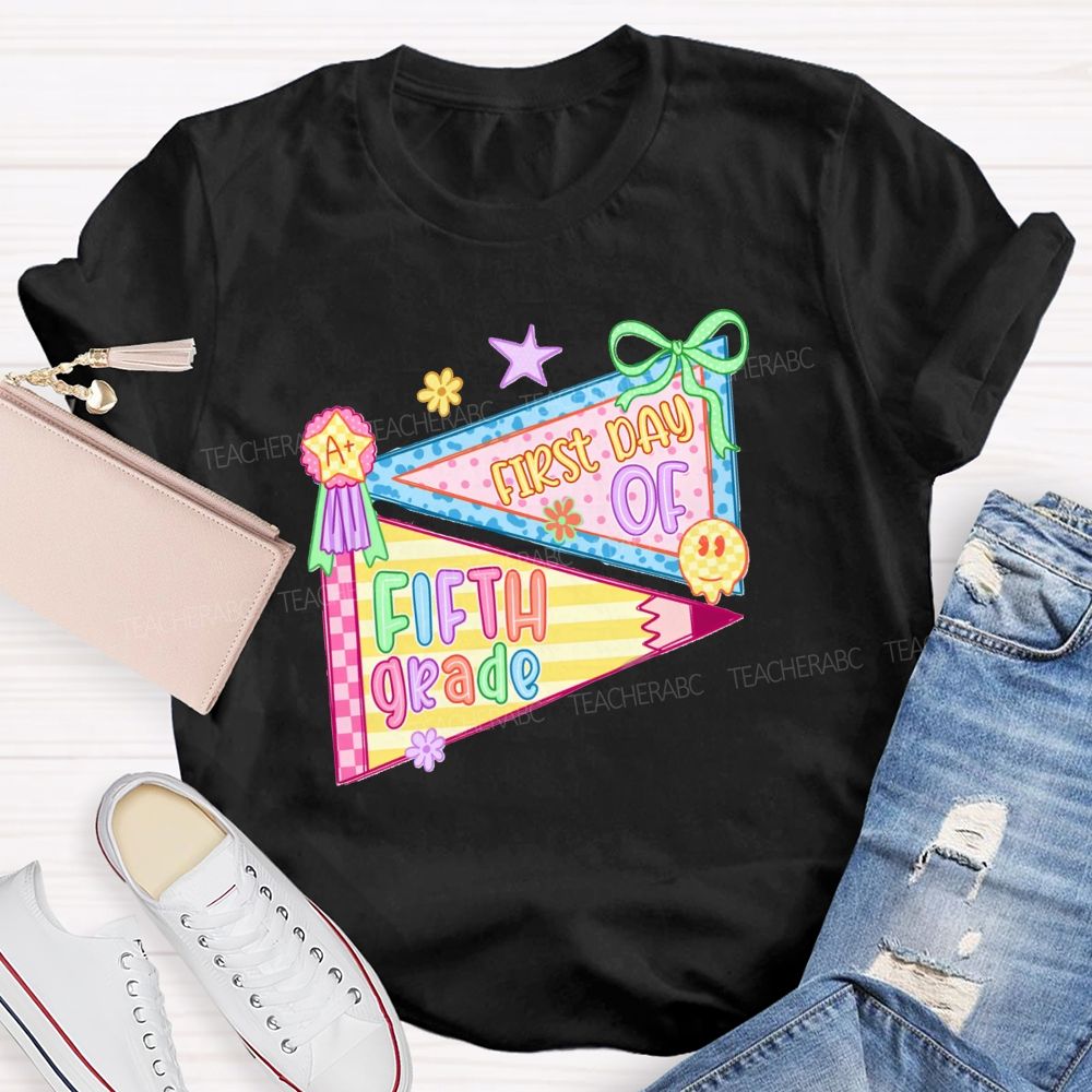 Personalized Grade First Day Of School Pink Vibe  Teacher T-shirt