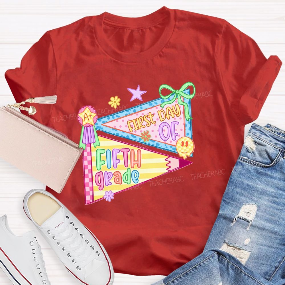 Personalized Grade First Day Of School Pink Vibe  Teacher T-shirt