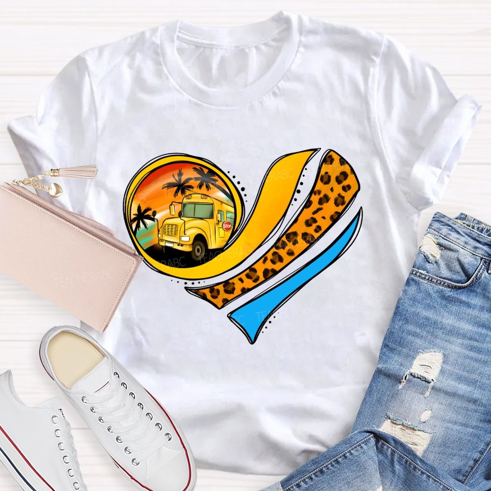 Love My School Bus Driver Leopard Heart Bus T-shirt