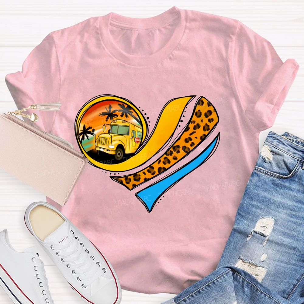 Love My School Bus Driver Leopard Heart Bus T-shirt