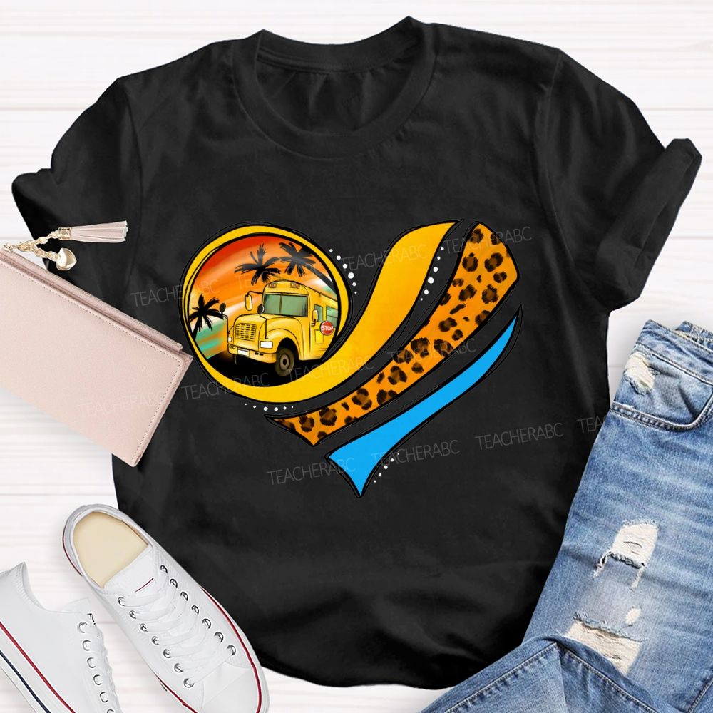Love My School Bus Driver Leopard Heart Bus T-shirt