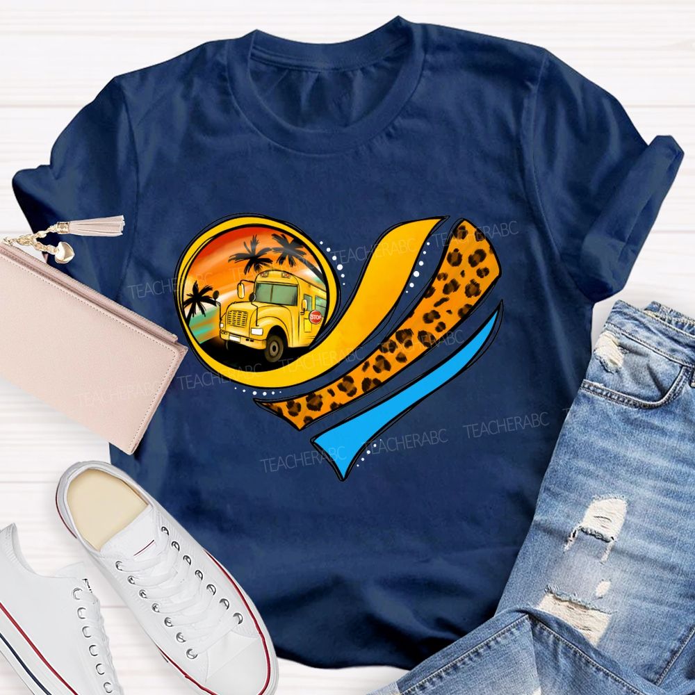 Love My School Bus Driver Leopard Heart Bus T-shirt