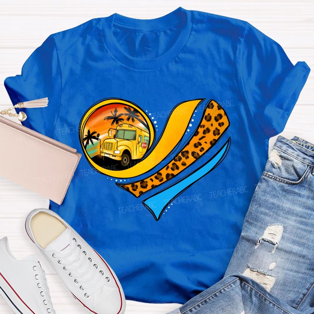 Love My School Bus Driver Leopard Heart Bus T-shirt