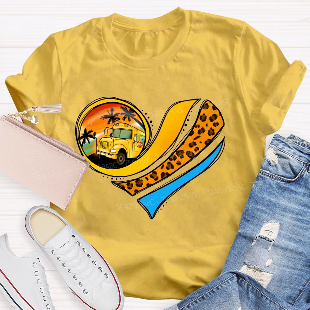 Love My School Bus Driver Leopard Heart Bus T-shirt