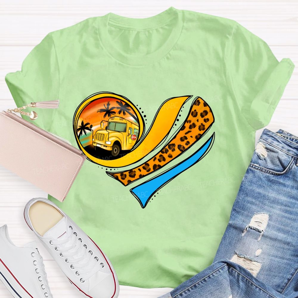 Love My School Bus Driver Leopard Heart Bus T-shirt