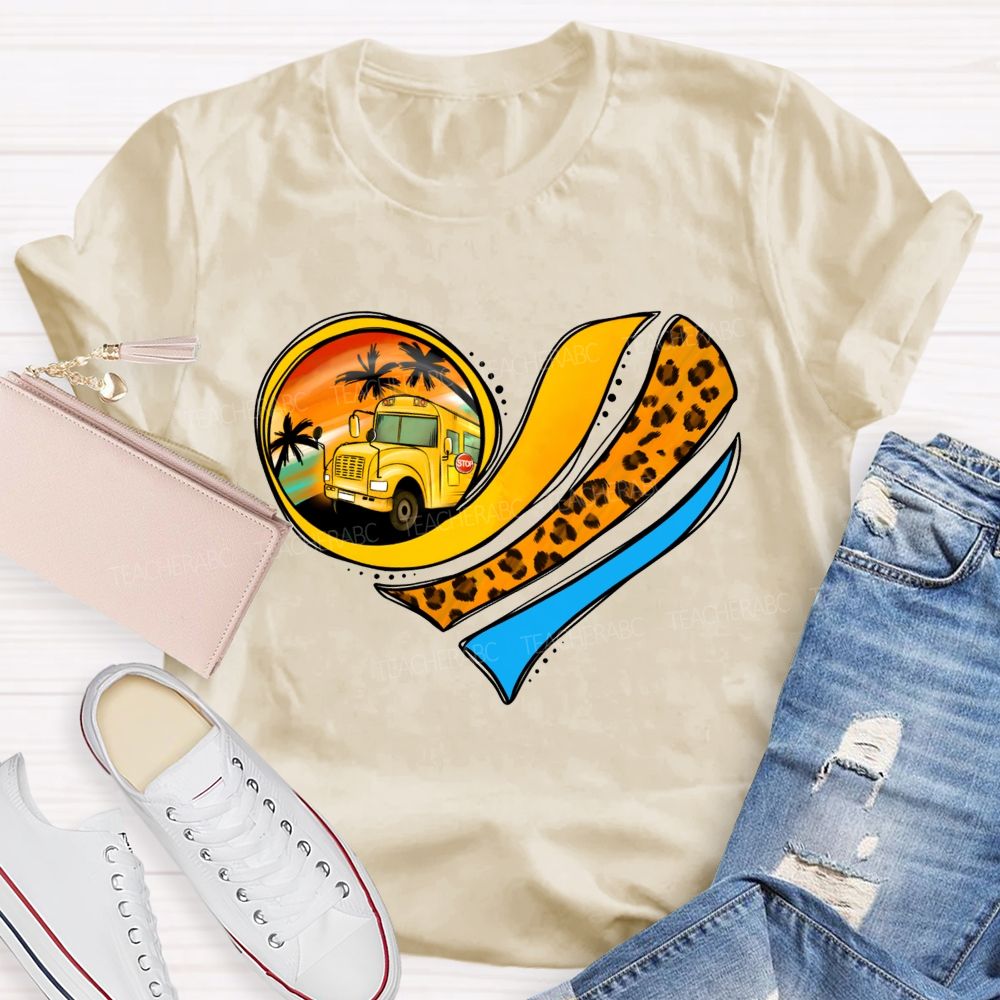 Love My School Bus Driver Leopard Heart Bus T-shirt