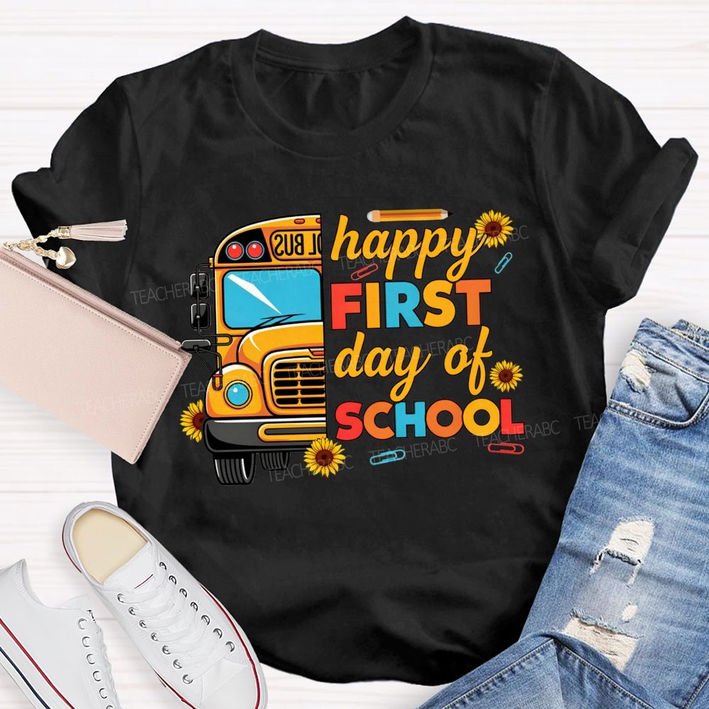 Happy First Day Of School And School Bus Vibes T-shirt