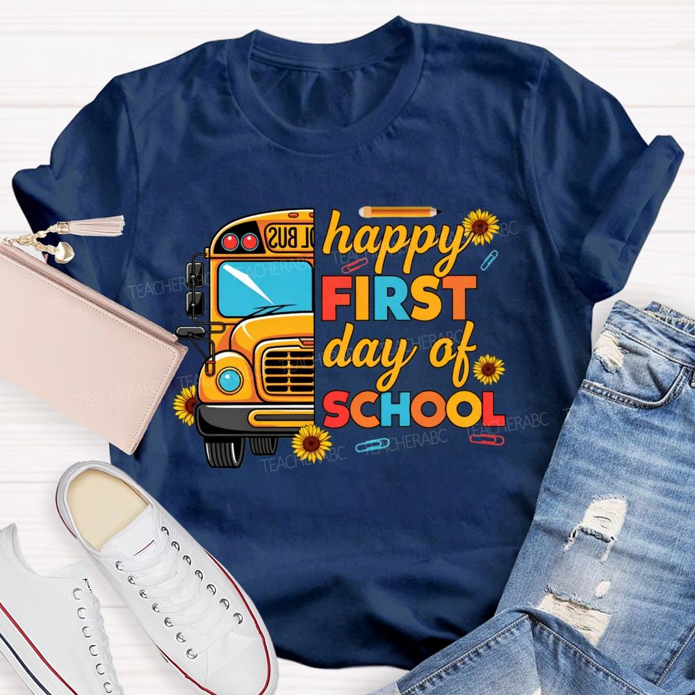 Happy First Day Of School And School Bus Vibes T-shirt