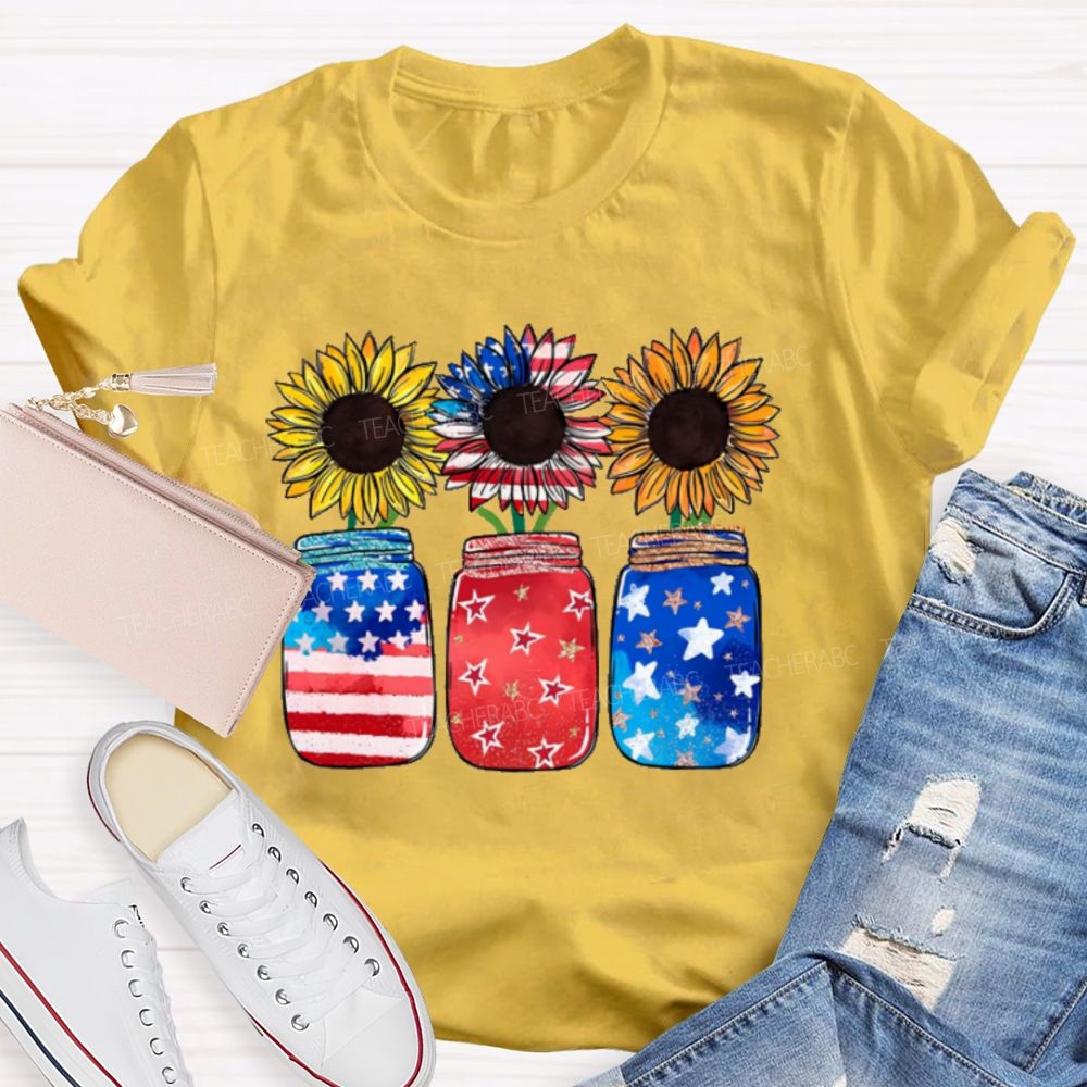 Independence Day Sunflower Graphics  Teacher T-shirt
