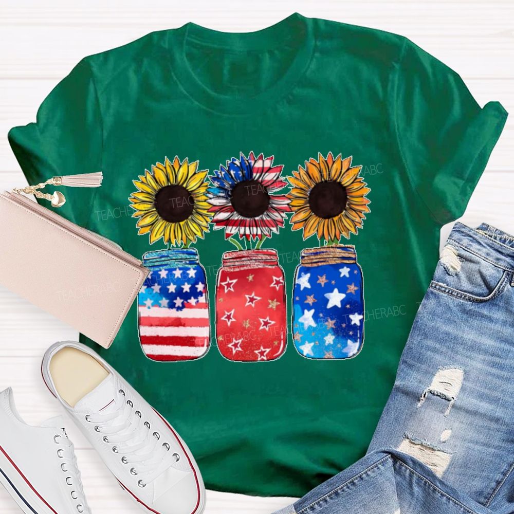 Independence Day Sunflower Graphics  Teacher T-shirt