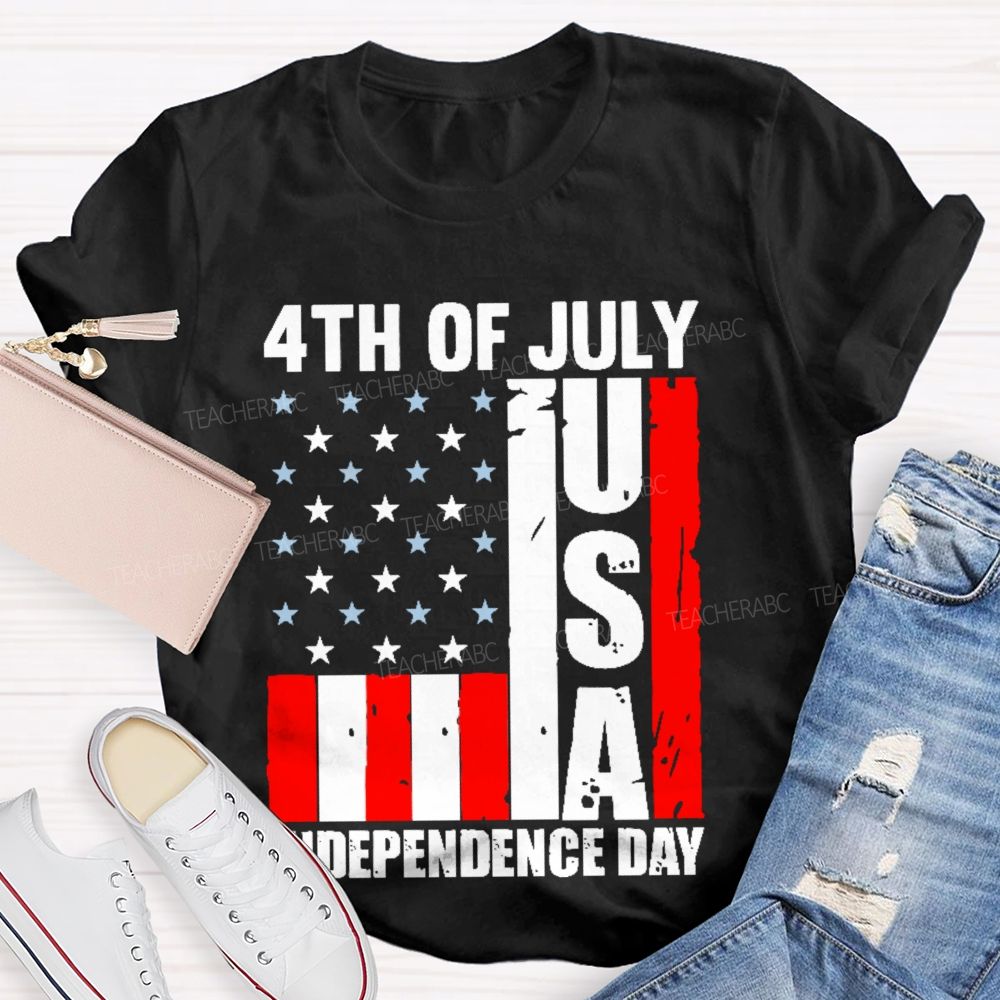 4th Of July  Independence Day Flag  Teacher T-shirt