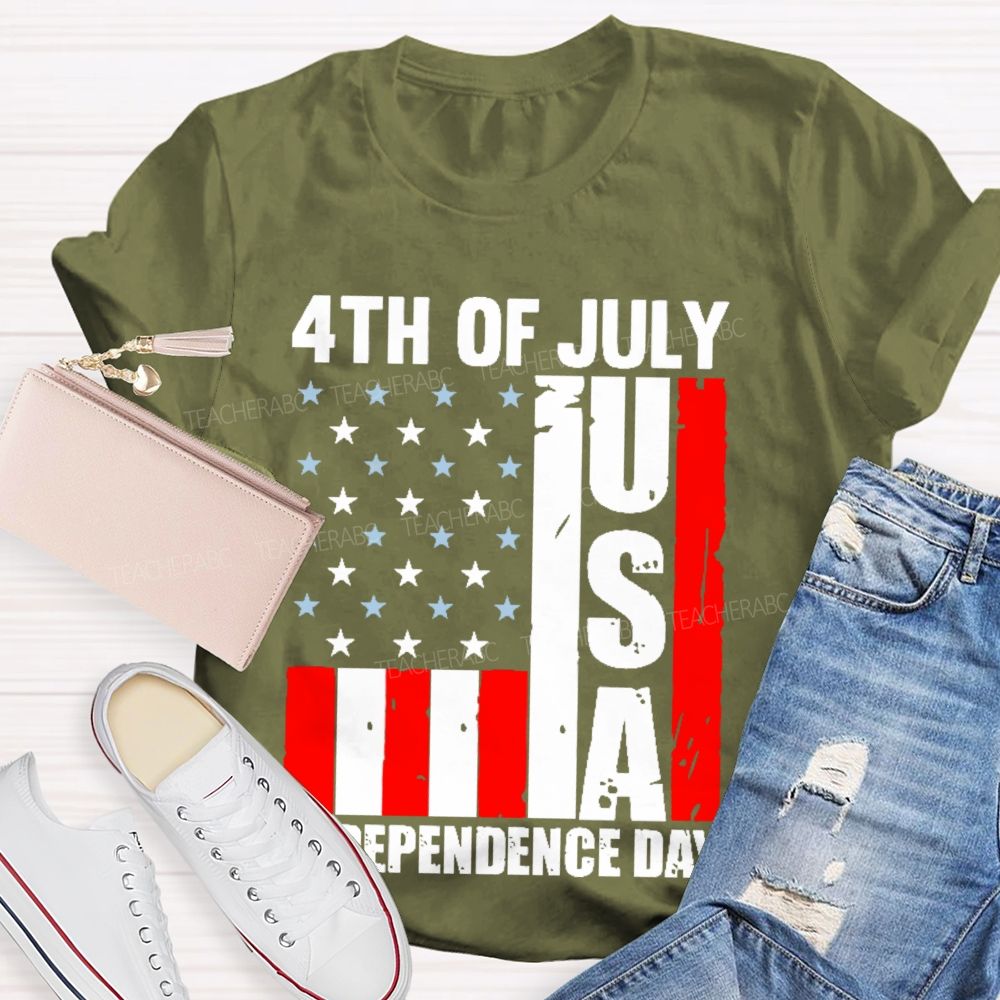 4th Of July  Independence Day Flag  Teacher T-shirt
