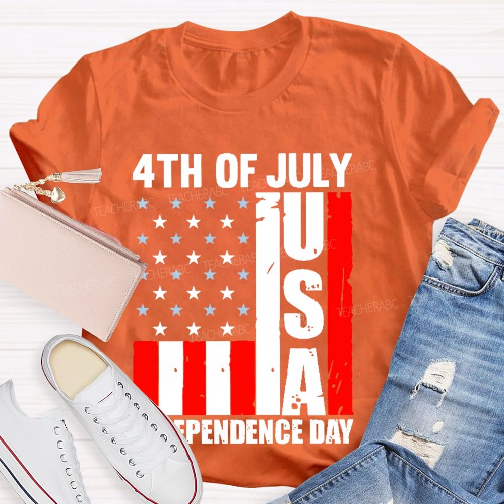 4th Of July  Independence Day Flag  Teacher T-shirt