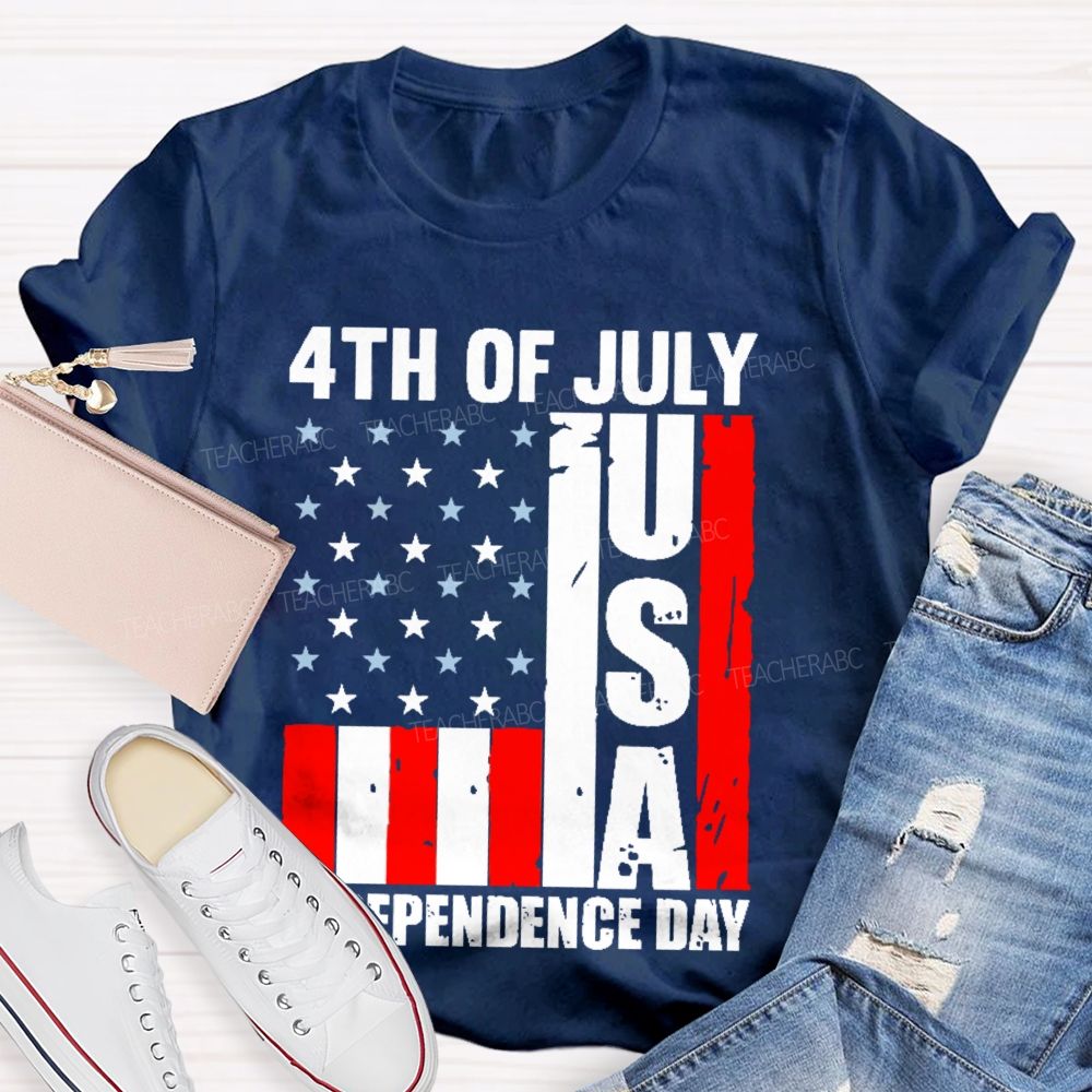4th Of July  Independence Day Flag  Teacher T-shirt