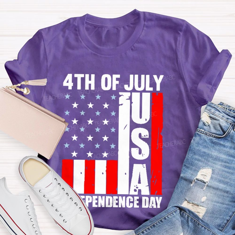 4th Of July  Independence Day Flag  Teacher T-shirt