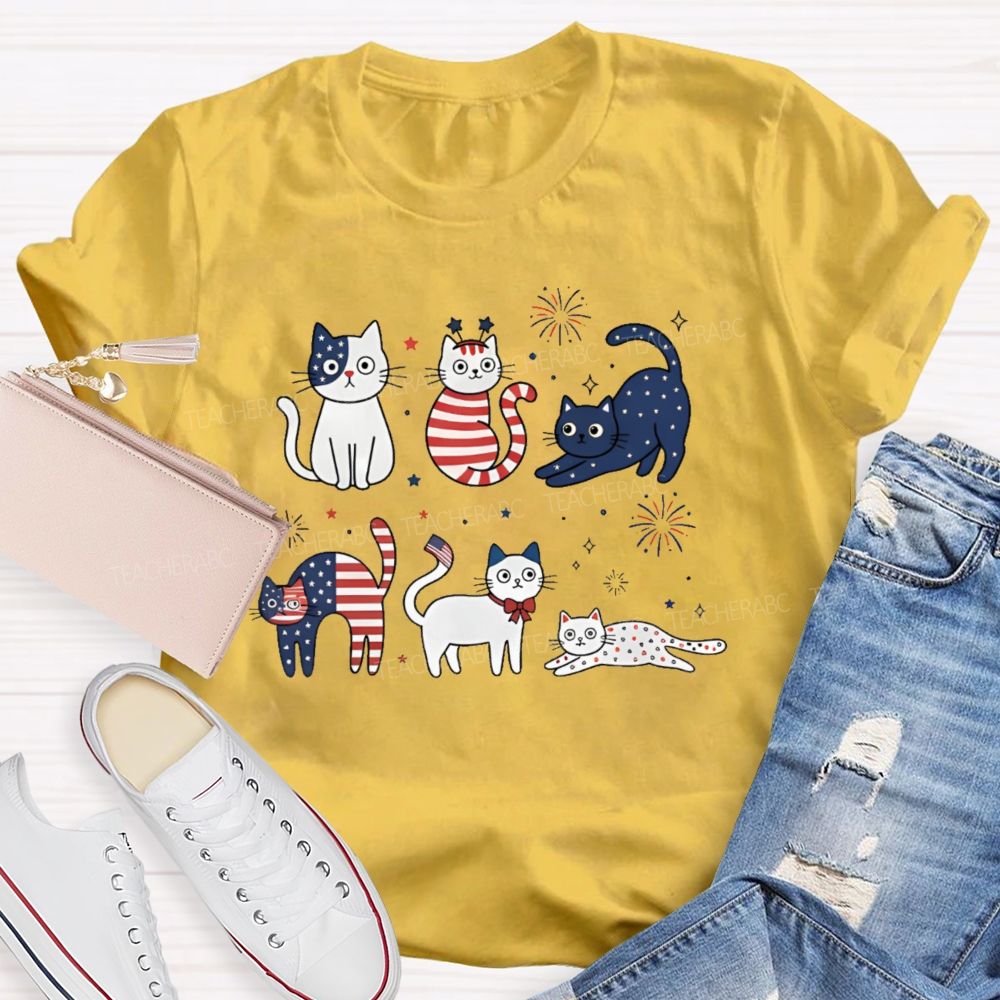 Independence Day Cat Graphic  Teacher T-shirt