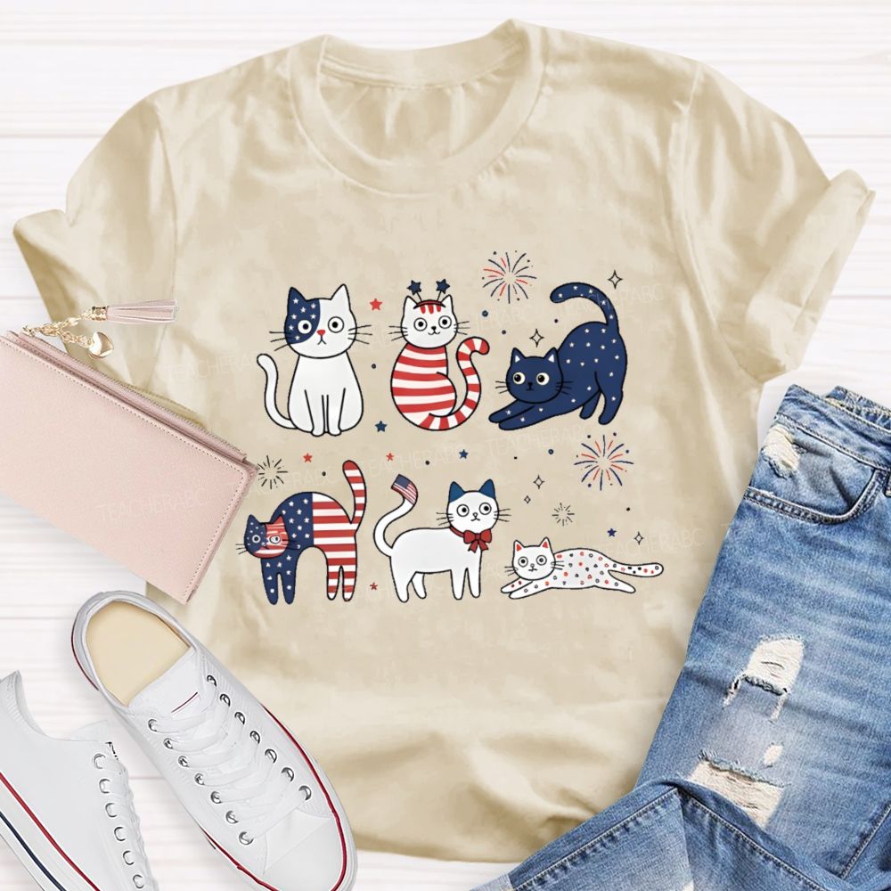 Independence Day Cat Graphic  Teacher T-shirt