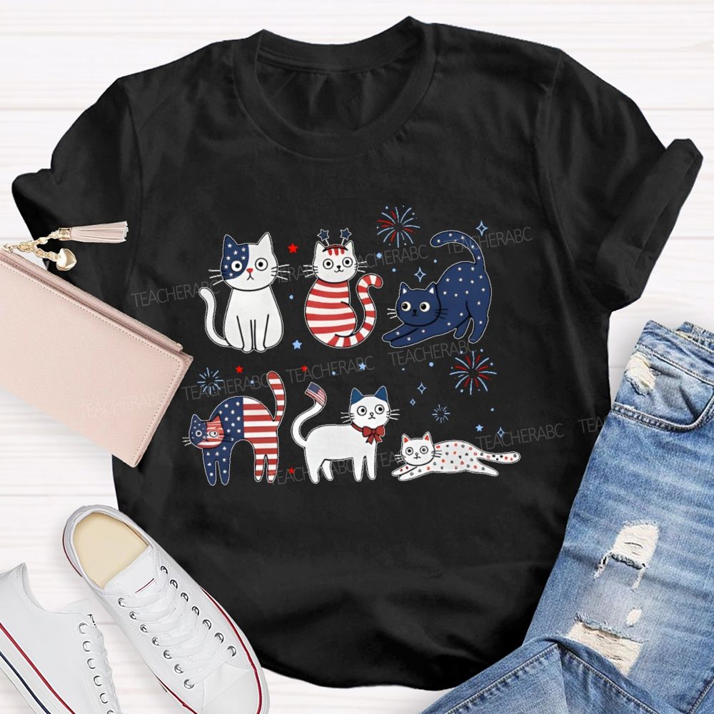 Independence Day Cat Graphic  Teacher T-shirt