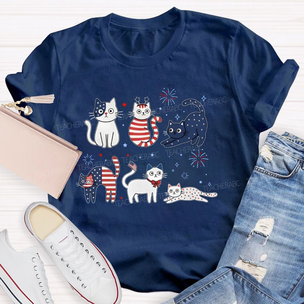 Independence Day Cat Graphic  Teacher T-shirt