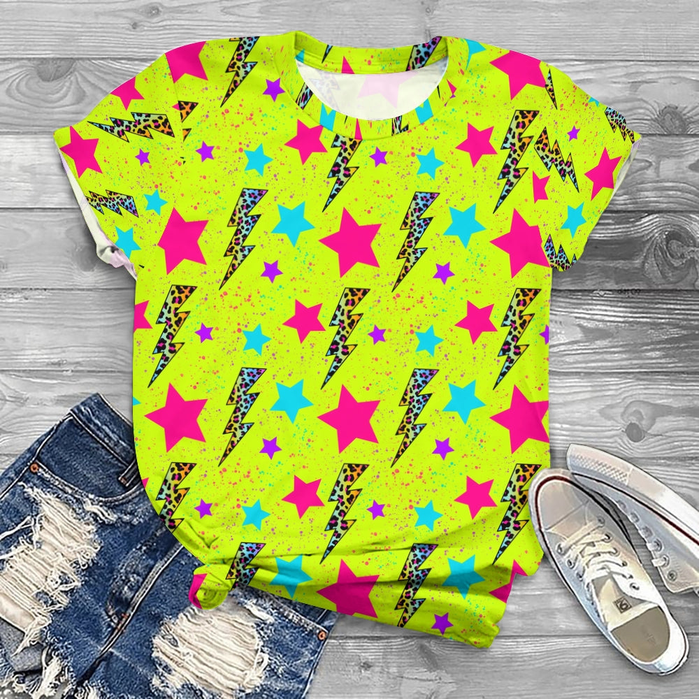 Star With Leopard Lightning Pattern T-Shirt
