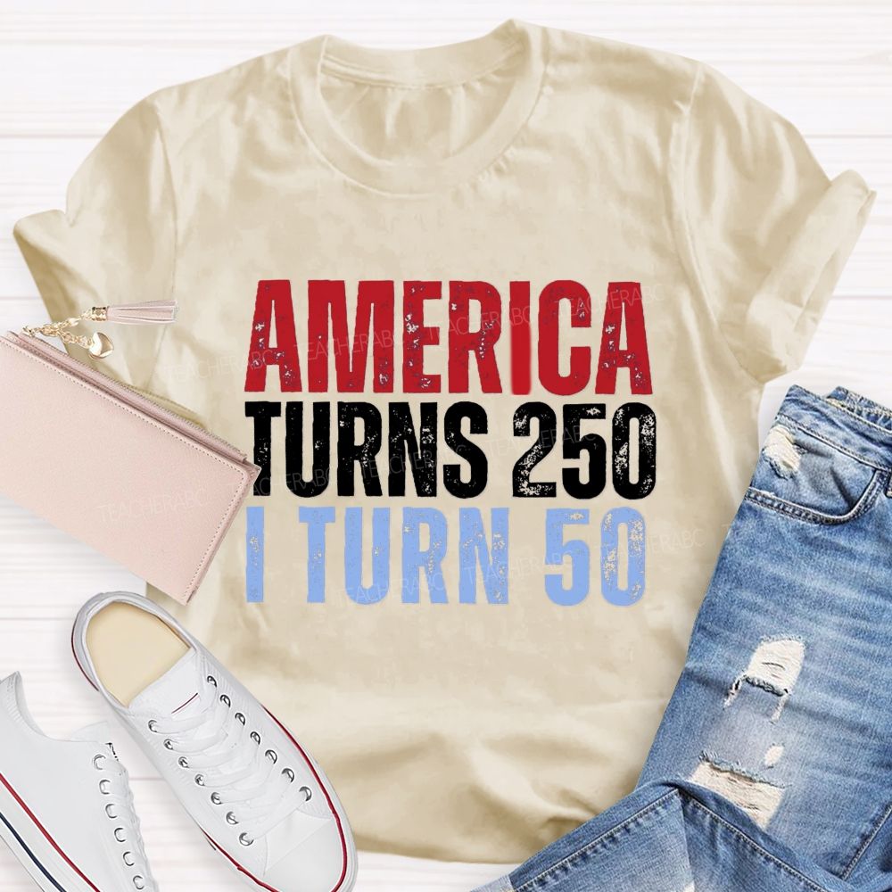 Personalized Number American Turns 250 I turn 50 Teacher T-shirt