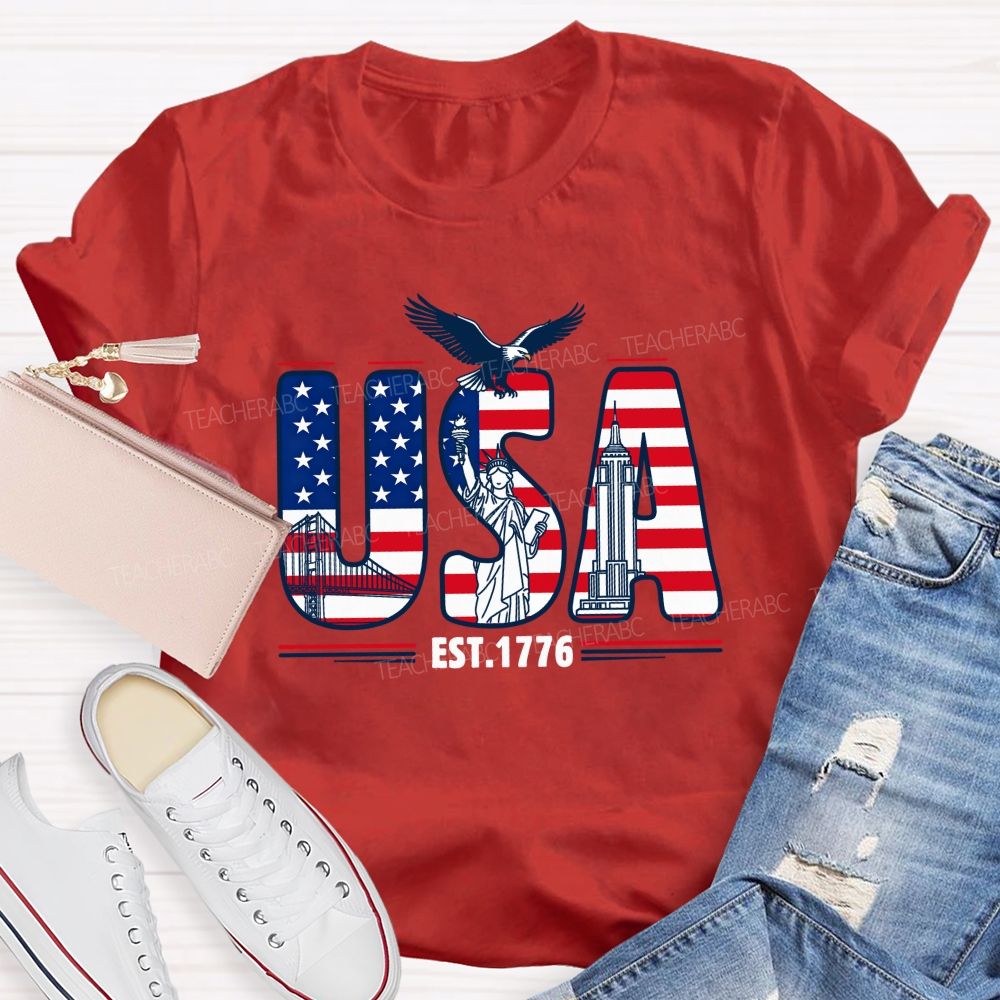 USA Flag 1776 Teacher T-shirt