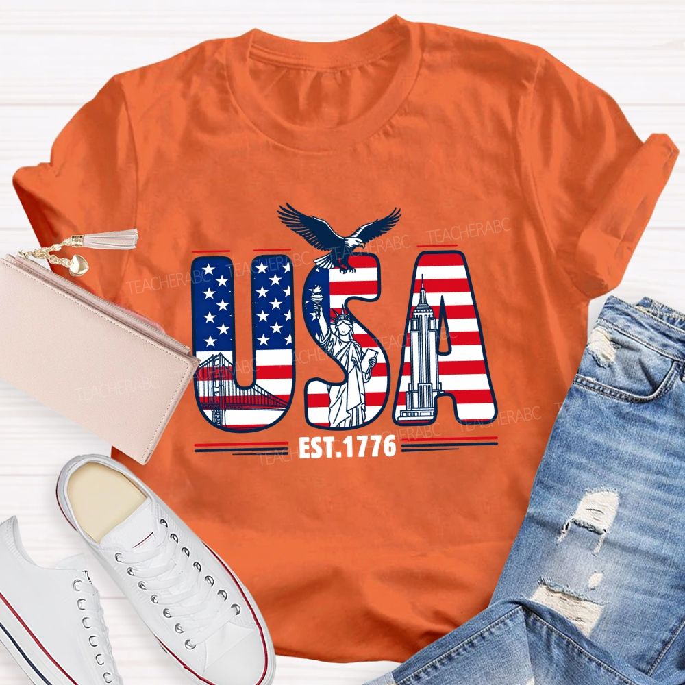 USA Flag 1776 Teacher T-shirt