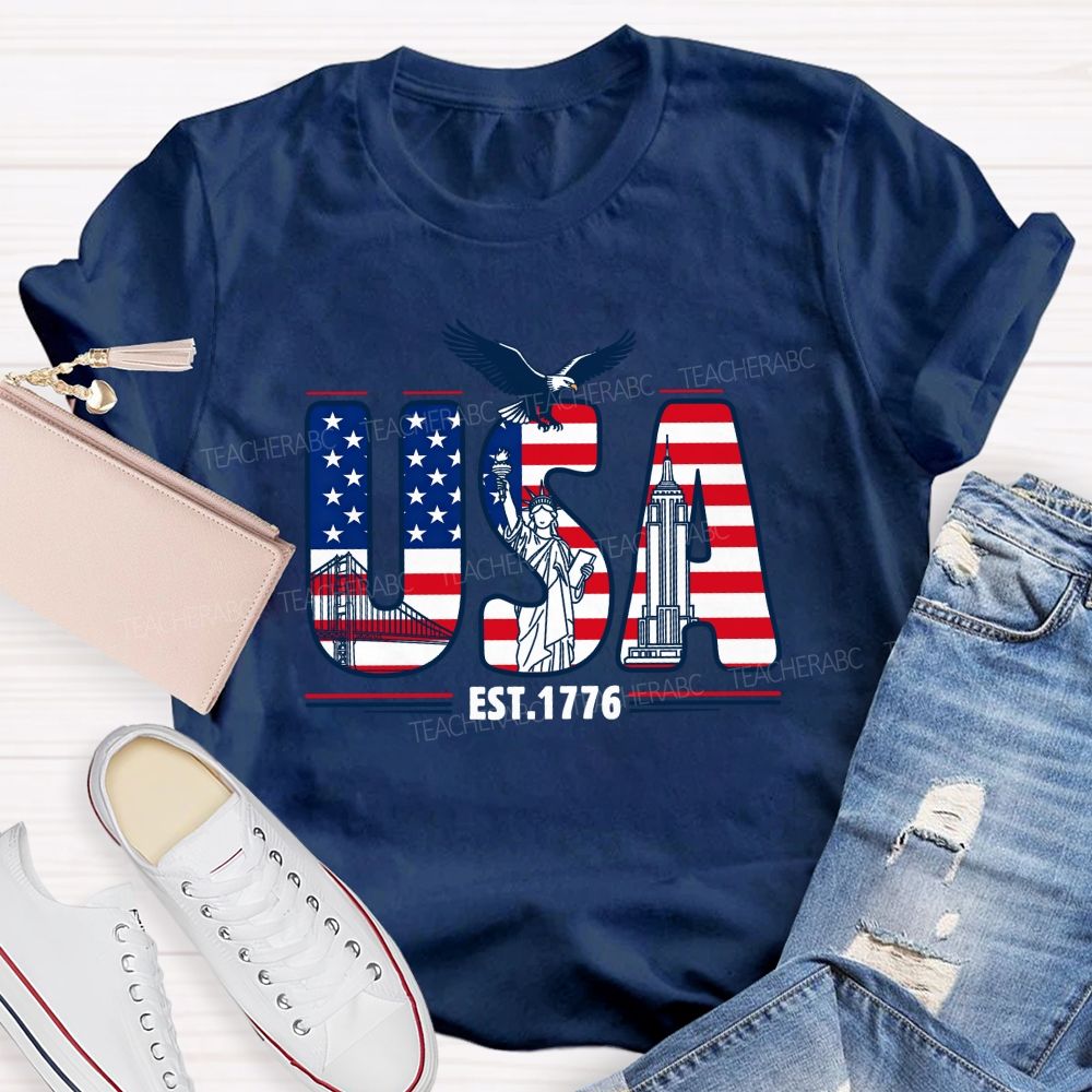 USA Flag 1776 Teacher T-shirt