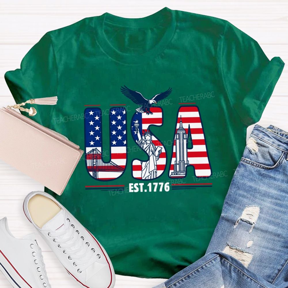 USA Flag 1776 Teacher T-shirt